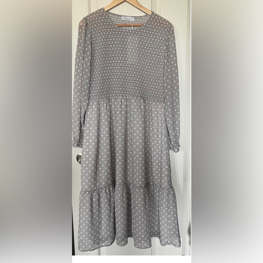 Jilly Fall Box Mad About Style Grace Midi Dress- Grey Polka Dot